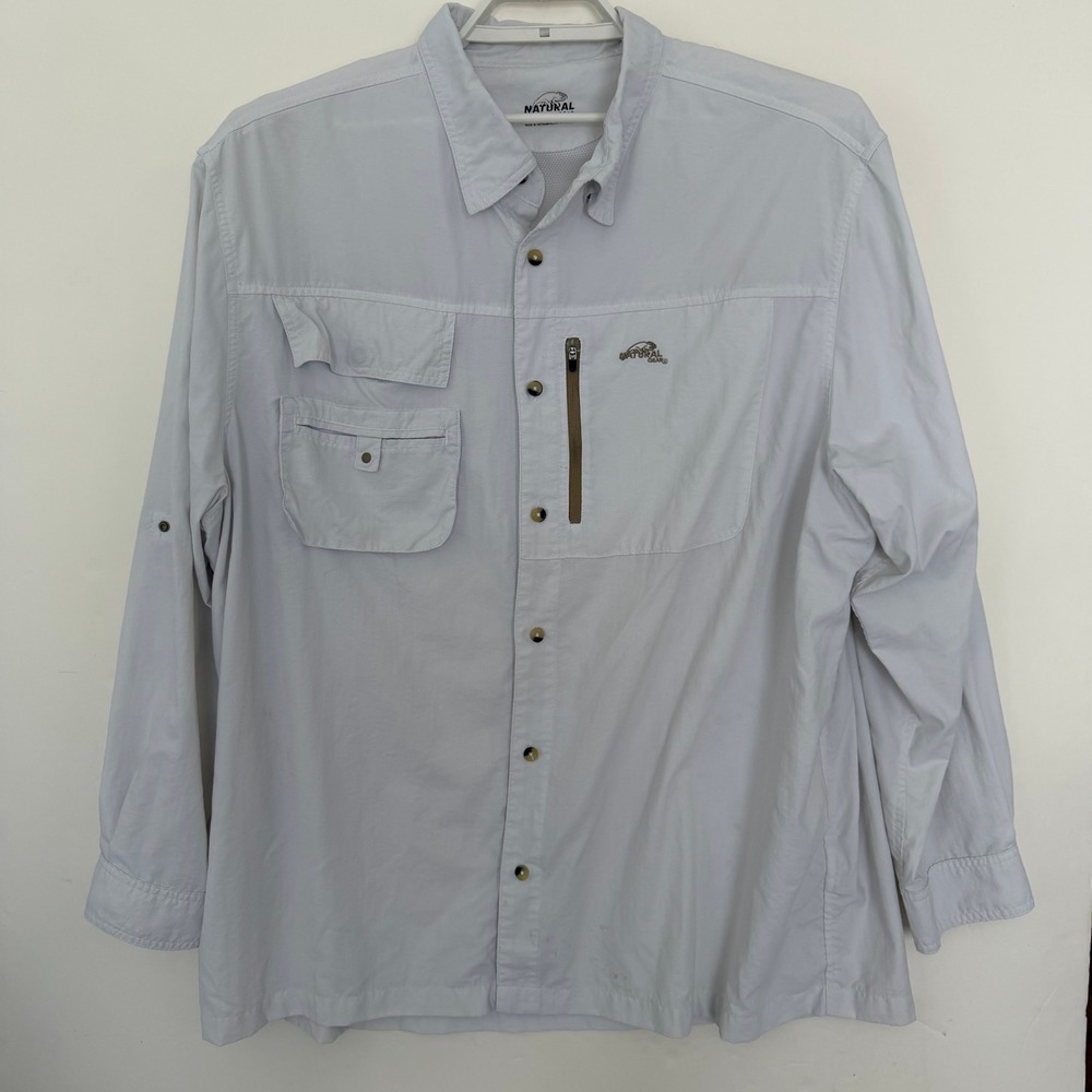 Natural Gear Mens 2XL Light Gray Long Sleeve Vented Fishing Hiking Shirt Utility
